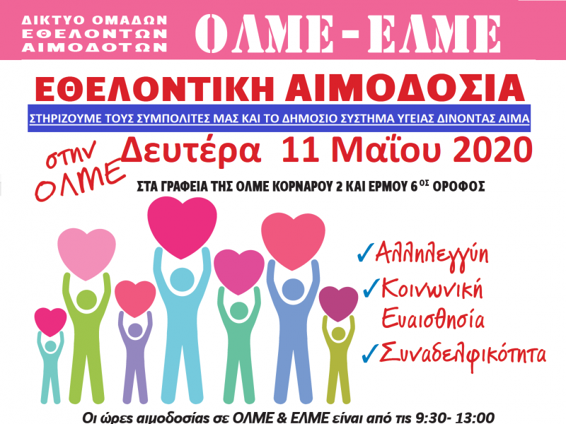 ΕΛΜΕ Καλλιθέας –Ν. Σμύρνης- Μοσχάτου: Αιμοδοσία στις 13/5