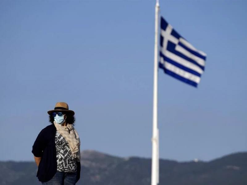 Γυναίκα, μάσκα, σημαία, ελληνική σημαία, Ακρόπολη