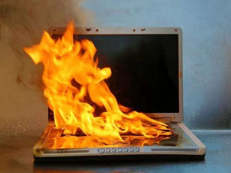 laptop on fire