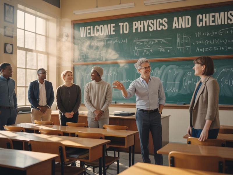 Καθηγητές χημείας και φυσικής σε σχολική τάξη