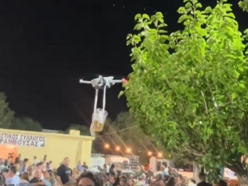 Μπύρα με drone σε πανηγύρι στα Χανιά